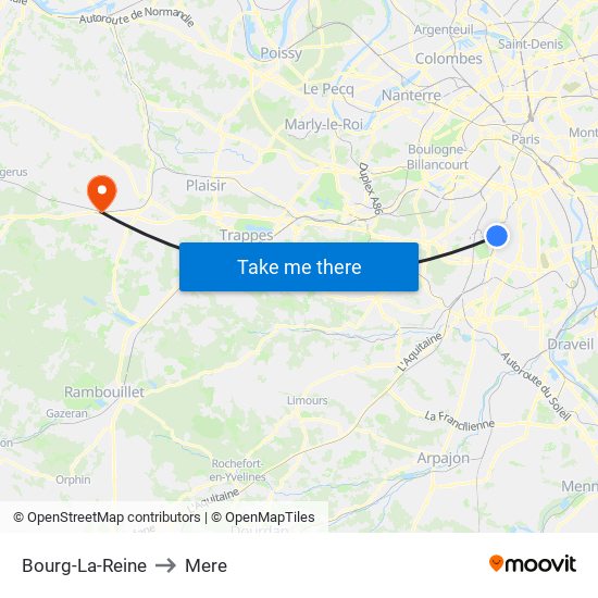 Bourg-La-Reine to Mere map