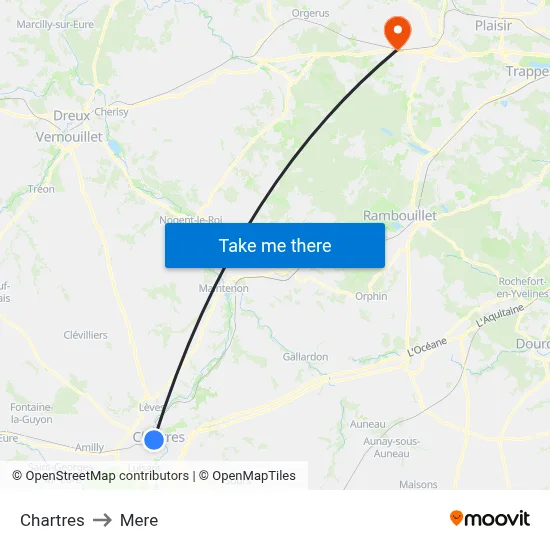 Chartres to Mere map