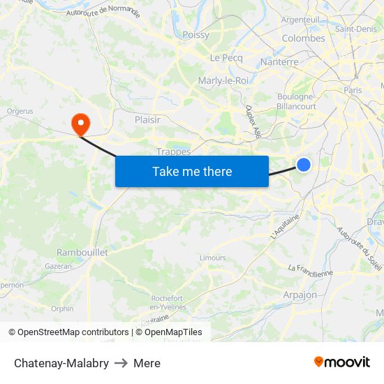 Chatenay-Malabry to Mere map