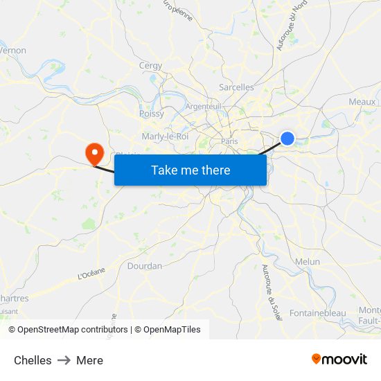 Chelles to Mere map