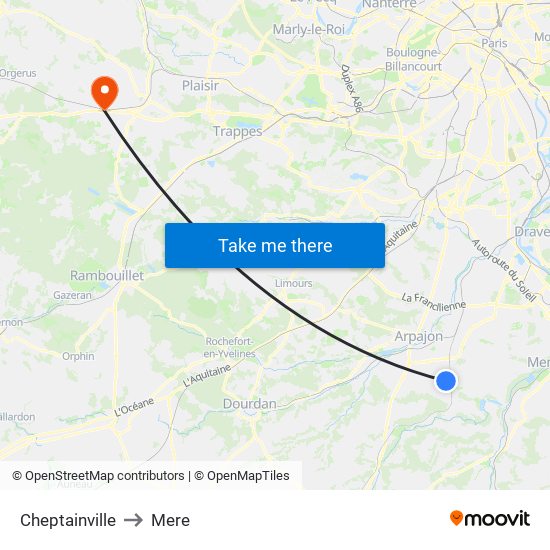Cheptainville to Mere map