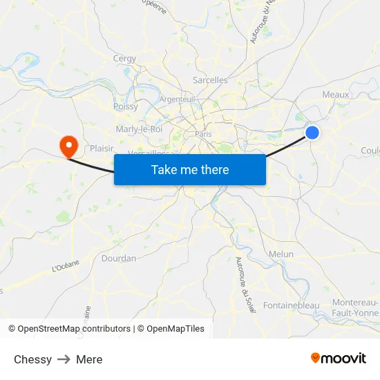 Chessy to Mere map