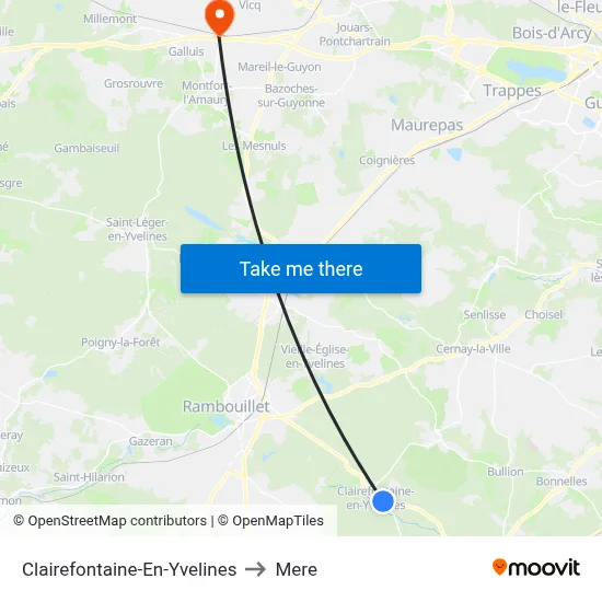 Clairefontaine-En-Yvelines to Mere map