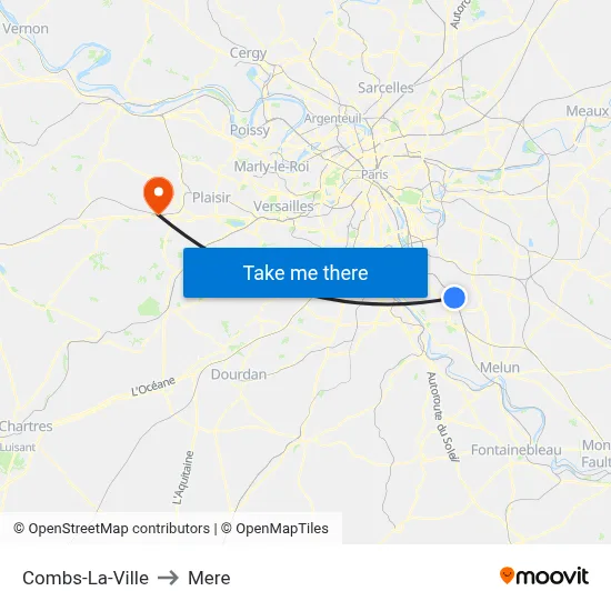Combs-La-Ville to Mere map