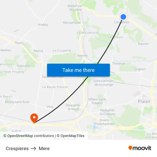 Crespieres to Mere map