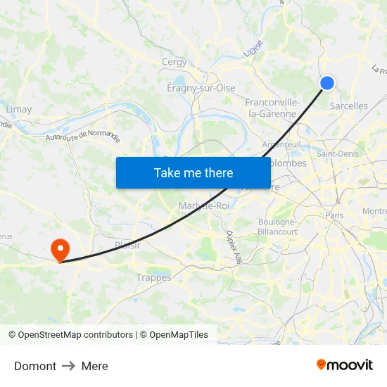 Domont to Mere map