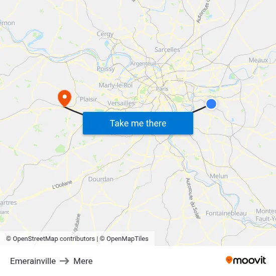 Emerainville to Mere map