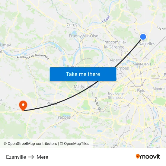 Ezanville to Mere map