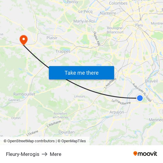 Fleury-Merogis to Mere map