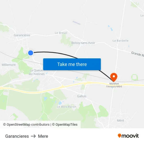 Garancieres to Mere map