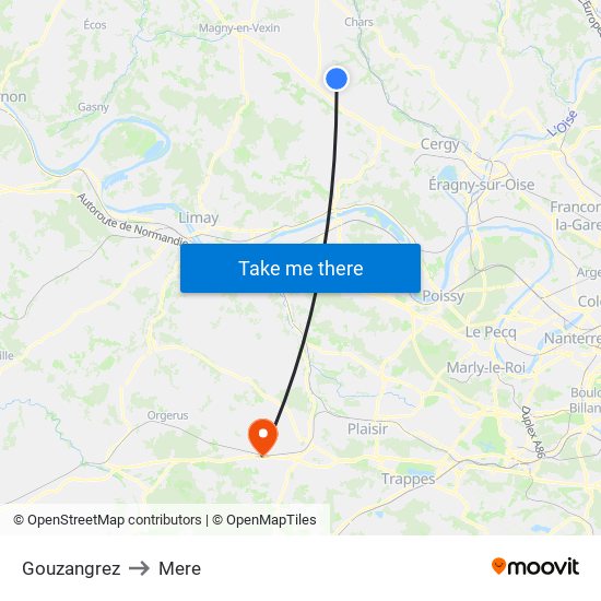 Gouzangrez to Mere map