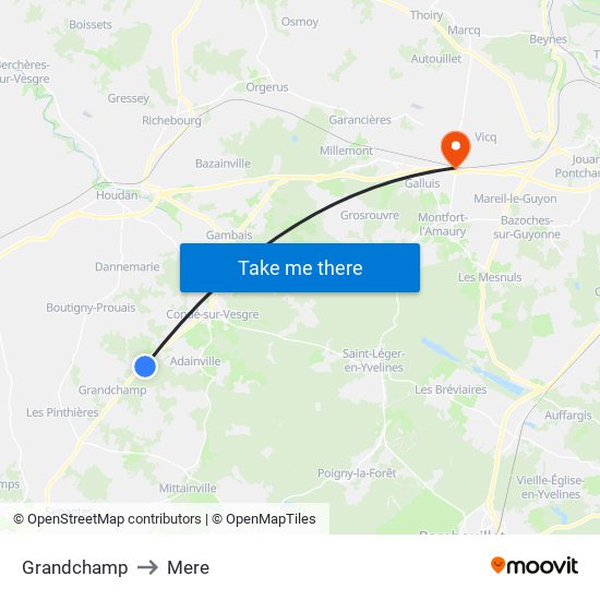 Grandchamp to Mere map