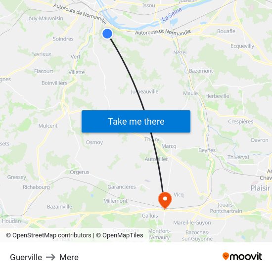 Guerville to Mere map