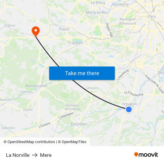 La Norville to Mere map