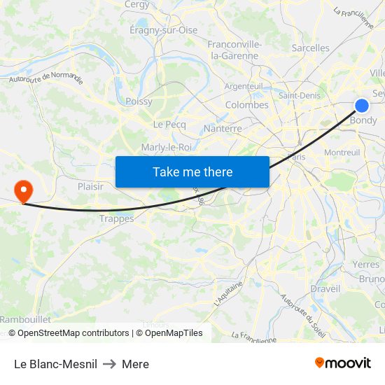 Le Blanc-Mesnil to Mere map
