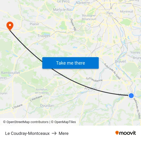 Le Coudray-Montceaux to Mere map