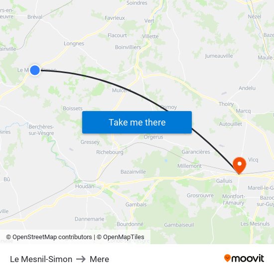 Le Mesnil-Simon to Mere map