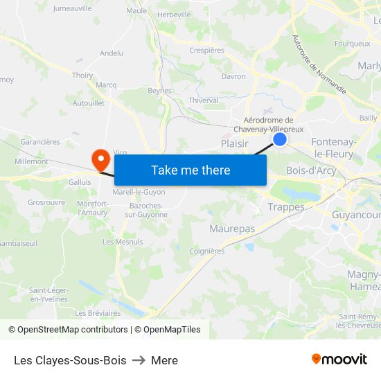 Les Clayes-Sous-Bois to Mere map