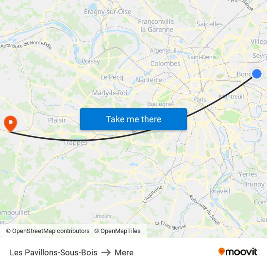 Les Pavillons-Sous-Bois to Mere map