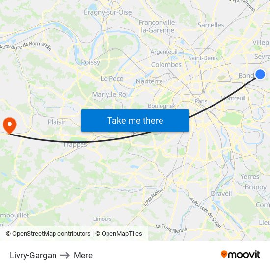 Livry-Gargan to Mere map