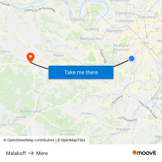 Malakoff to Mere map