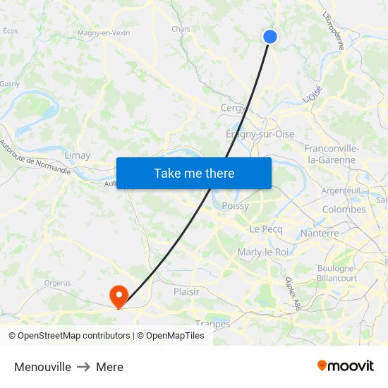 Menouville to Mere map