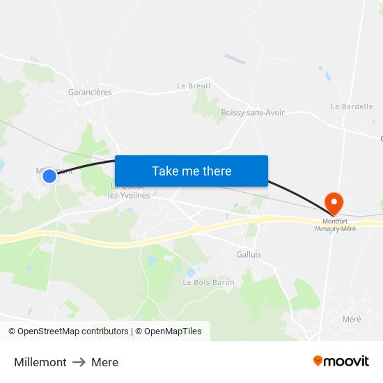 Millemont to Mere map