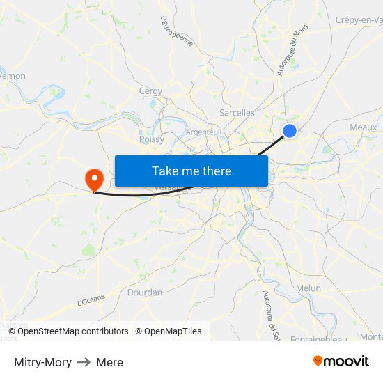 Mitry-Mory to Mere map