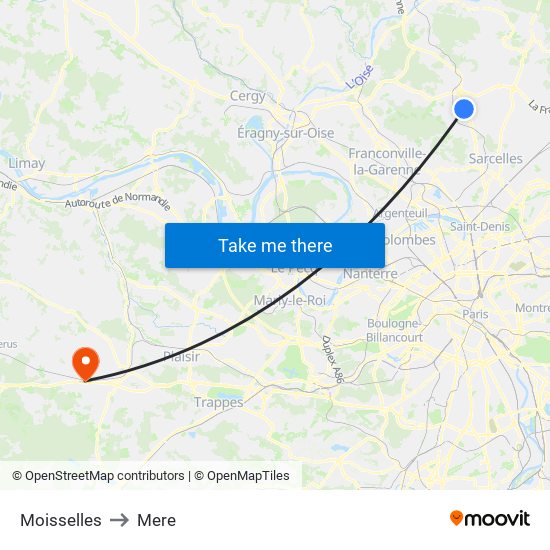 Moisselles to Mere map