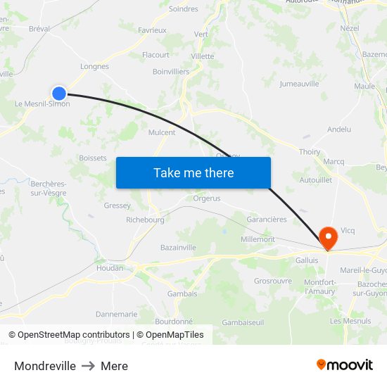 Mondreville to Mere map