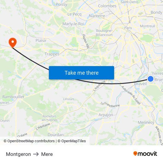 Montgeron to Mere map