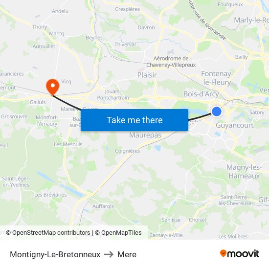 Montigny-Le-Bretonneux to Mere map
