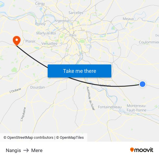Nangis to Mere map
