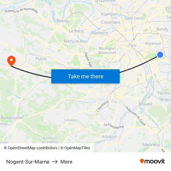 Nogent-Sur-Marne to Mere map