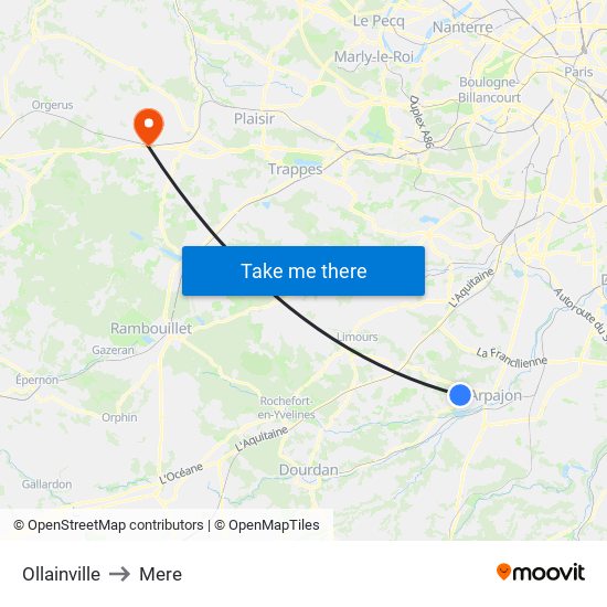 Ollainville to Mere map