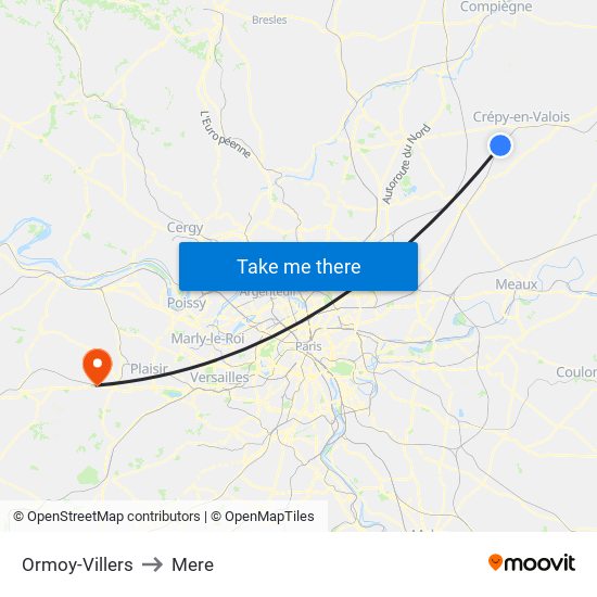 Ormoy-Villers to Mere map