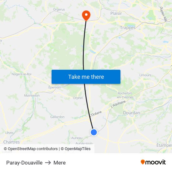 Paray-Douaville to Mere map