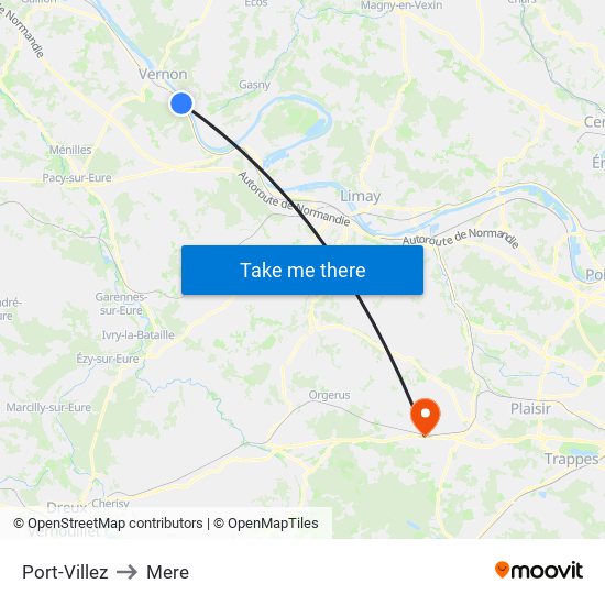 Port-Villez to Mere map