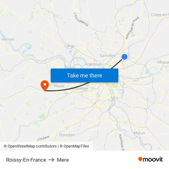 Roissy-En-France to Mere map