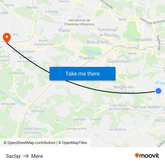 Saclay to Mere map