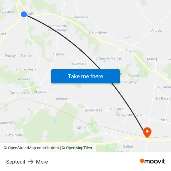 Septeuil to Mere map