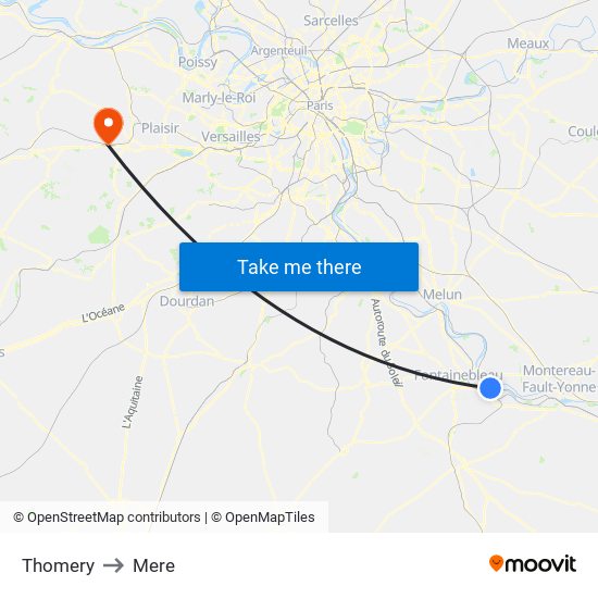 Thomery to Mere map