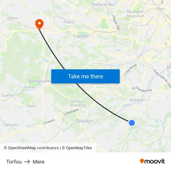 Torfou to Mere map