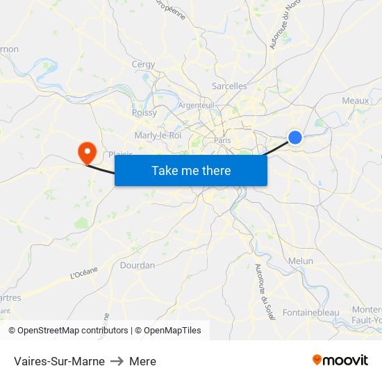 Vaires-Sur-Marne to Mere map