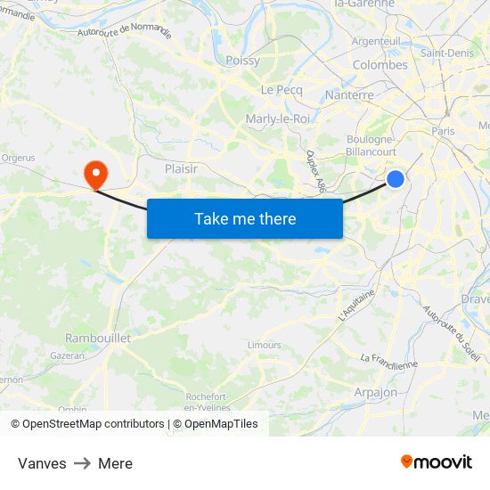 Vanves to Mere map