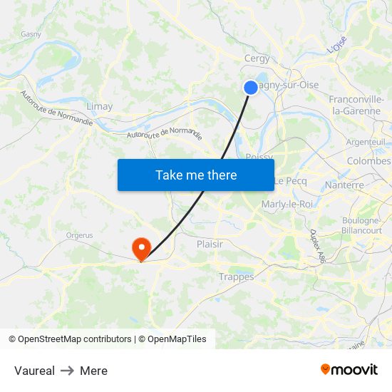 Vaureal to Mere map