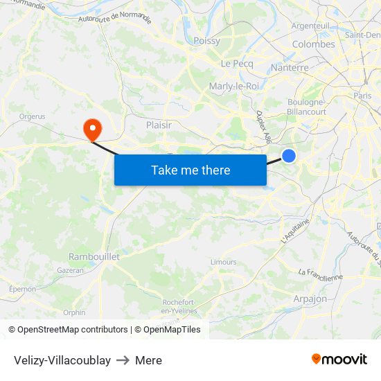 Velizy-Villacoublay to Mere map