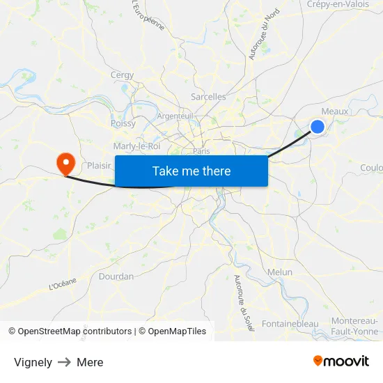 Vignely to Mere map