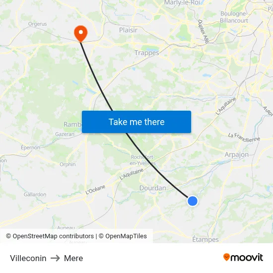 Villeconin to Mere map