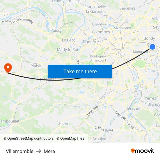 Villemomble to Mere map